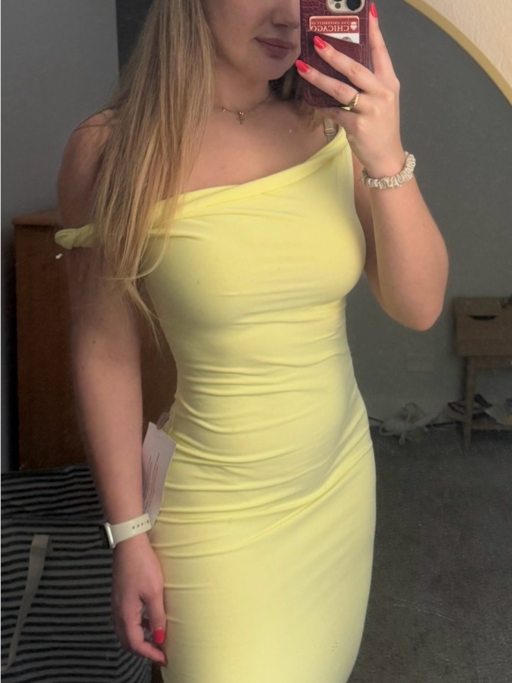 Club L London Salome | Lemon Twisted Asymmetric Midi Dress